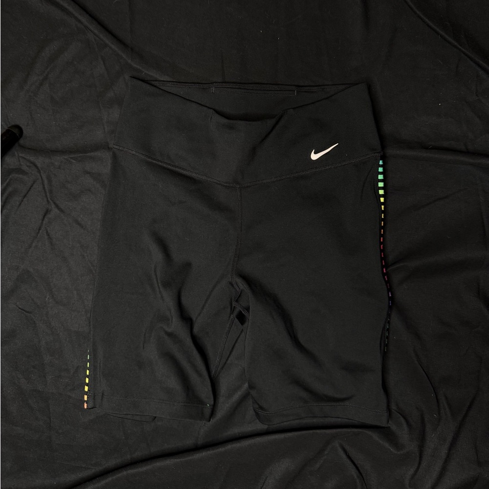Nike Black High-Rise Bike Shorts with Rainbow Side Stripe - Picture 2 of 4
